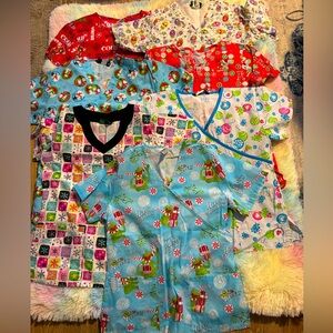 Bundle of 7 Fun Christmas / Holiday Print Scrub Tops